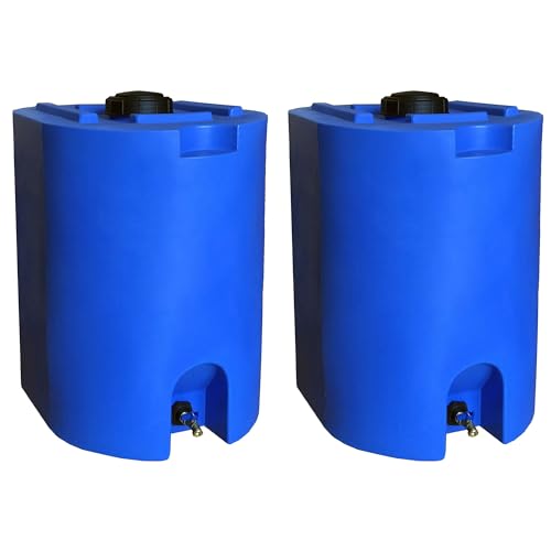 WaterPrepared 2 Pack 55 Gallon Stackable Rain Barrel Storage Blue