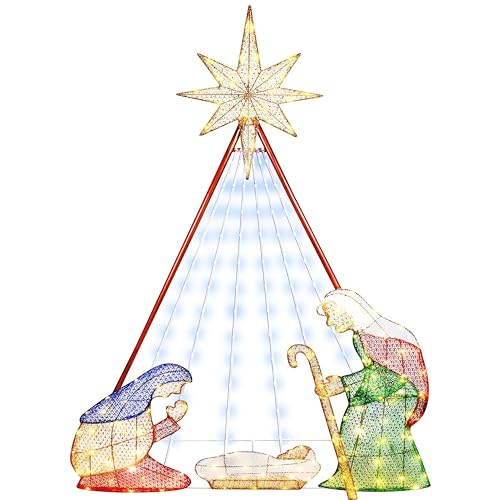 Outdoor Nativity Scenes — Top Treasures Pre-Lit Nativity Scene, Multicolor, FK-3D-NS240L