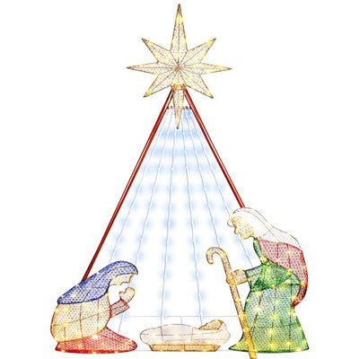 Outdoor Holiday Decorations — Top Treasures Pre-Lit Nativity Scene, Multicolor, FK-3D-NS240L
