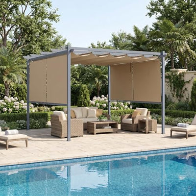 Canopies — Aoodor Outdoor Pergola with Retractable Canopy, Brown