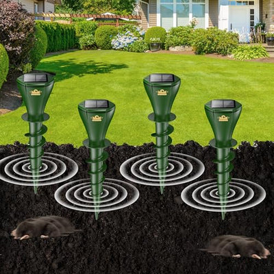Repellents — ASEINT Solar Mole Repellent Stakes, 4-Piece Green Set
