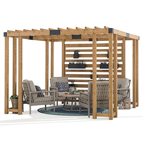 SummerCove Cedar Framed Pergola 10 x 10.5 ft with Adjustable Hanging Planters Wood Color