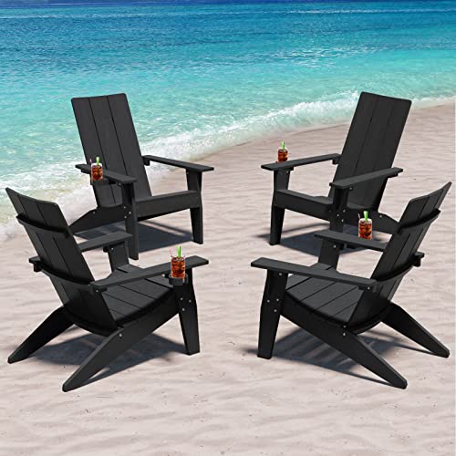 MXIMU Modern Adirondack Chairs Set of 4 Weather Resistant Oversized Plastic Outdoor Fire Pit Seating Black