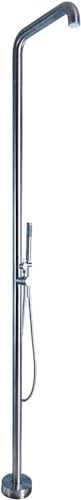 MKLFBY Outdoor Shower Column W/Handheld Shower Head, Temperature & Pressure Adjustment Free-Standing Brushed Stainless Steel 304 Rainfall Garden Shower