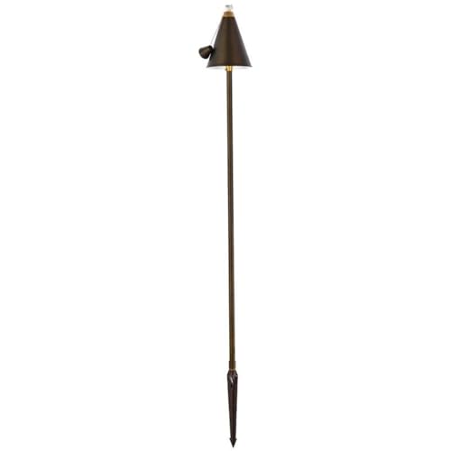 MAKLAINE Modern Outdoor Path Light, 61 in Cast Brass Torch, Antique Brass Finish, Adjustable Height, Round Glass Shade, Low Voltage Lighting for Backyard, Patio, Deck, Walkway, Pathway