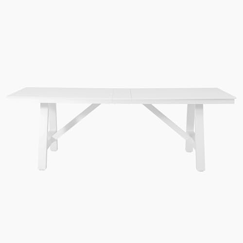 WestinTrends Cape May 90" HDPE Rectangle Outdoor Patio Dining Table with Umbrella Hole and Metal Frame, White