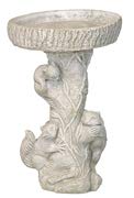 Solid Rock Stoneworks Fancy Squirrel/Log Birdbath- 29in Tall- Marble Tone