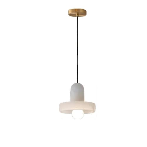 zhongheng Natural Stone Pendant Lights Kitchen Island, White Brass Pendant Light Fixtures, Pendant Lamp Marble Cylinder Shade Copper, for Bedroom Bathroom Dining Room Living Room(1-Pack)(7in)