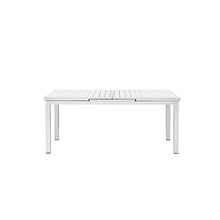 Benzara Meta 95 Inch Extendable Dining Table, White Aluminum Frame, Plank Top