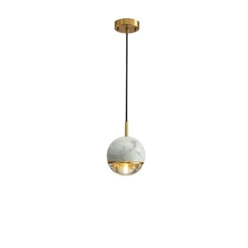 zhongheng 1 Light Modern Industrial Farmhouse Hanging Kitchen Island Pendant Ceiling Light Fixture,Cylinder Natural Marble Brushed Bronze Finish Over Sink Restaurant bar Corridor(White)