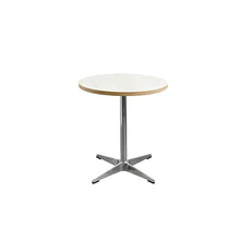 JOSOGO Bistro Table, White Top with Wood Edge, Sturdy Metal Pedestal Base, Multipurpose Small Dining Table for Kitchen, Cafe Balcony(C,70cm)