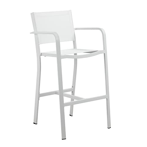Benzara Keli 44 Inch Set of 6 Bar Stools White Aluminum