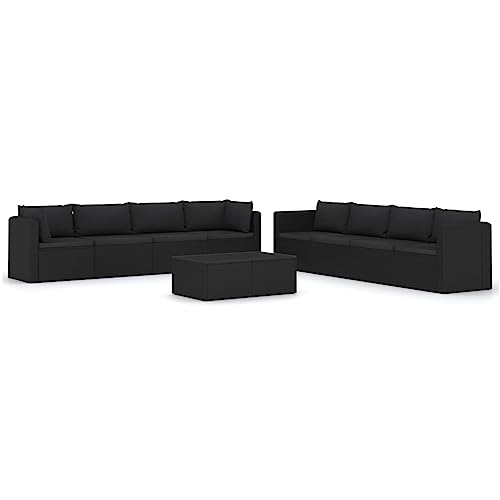 GKHPYURE 9 Piece Patio Lounge Set with Cushions Poly Rattan Black