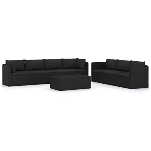 YUOGHRTFE 8 Piece Patio Lounge Set with Cushions Black Poly Rattan