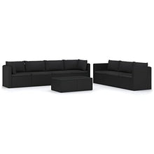 YUOGHRTFE 8 Piece Patio Lounge Set with Cushions Black Poly Rattan