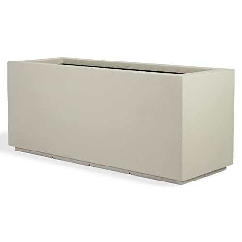 PolyStone Milan Rectangular Trough Planter – 46" x 17" x 19" – Large Lightweight Indoor/Outdoor Planter Box – Modern Stone-Look Resin – Durable All-Weather w/Drainage Holes – Made in USA – Greige