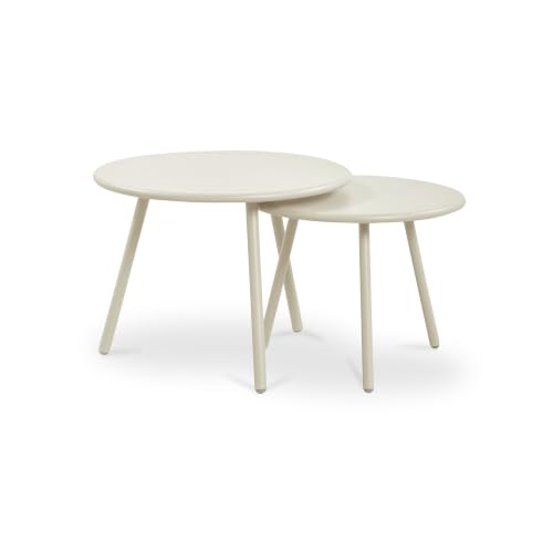 NADAAL STUDIOS Doran Outdoor Coffee Table, Round, Nesting Two-Piece, All-Steel Frame, Water Resistant, Cream - Set of 2