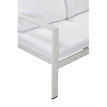 Pemberly Row Modern Aluminum Outdoor Sofa, Powder Coated White Finish, Water Resistant Cushions, Rustproof Frame, 54" W x 30" H x 27" D, Durable Patio Furniture for Outdoor Lounge Use