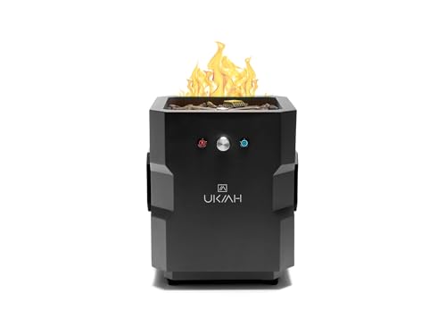 Ukiah TK-1044-T2BLK Portable Fire Pit, 15-1/4 in OAW, 15-1/4 in OAD, 16 in OAH, Propane, Piezo Ignition, Steel