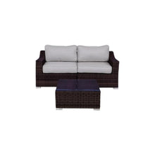 Homyee Wicker Loveseat and Coffee Table Set with Aluminum Frame for Backyard, Lawn, Outdoor Conversation Set with Tempered Glass Tabletop and Soft Cushions for Poolside