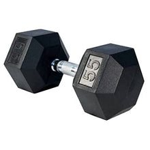 French Fitness Rubber Coated Hex Dumbbell Set 55-75 lbs Black