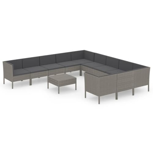 MNCVXAXG 12 Piece Patio Lounge Set with Cushions Poly Rattan Gray