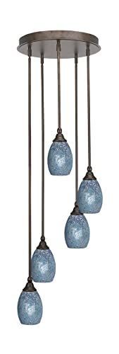 Toltec Lighting 2145-BRZ-5055 Empire - 5 Light Stem Hung Cluster Pendalier with Hang Straight Swivel-11.75 Inches Tall and 14.5 Inches Wide, Finish Color: Bronze, Glass Color: Turquoise Fusion
