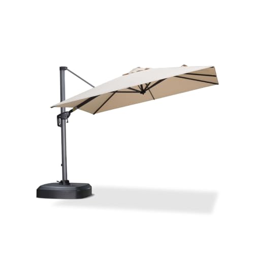 OROTLECT 8' X 8' Patio Beige Umbrella with Base for Pool 7' High Offset Outdoor Cantilever Beige Umbrella Swimming Pool with 360°Rotation for Poolside