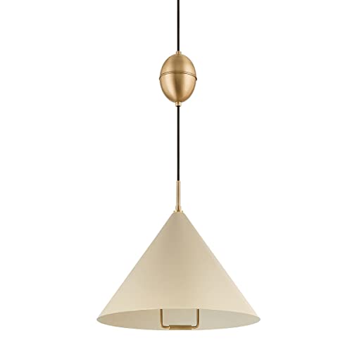Troy Lighting Fontana 1-Light Pendant | Patina Brass and Soft Sand Finish | Made of Steel/Aluminum & Steel | Damp-Rated for Bathroom Use | Adjustable Hang Height 45-150" | F7618-PBR/SSD