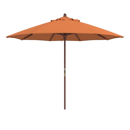 California Umbrella 9' Premium Commercial Hardwood Patio Umbrella, Manual Lift With Sunbrella Tuscan Fabric
