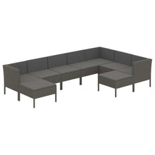 HEFZGDB 9 Piece Patio Lounge Set with Cushions Poly Rattan Gray Porch Furniture Patio Table and Chairs Set Outdoor Patio Set Suitable for Lawn, Garden, Poolside.