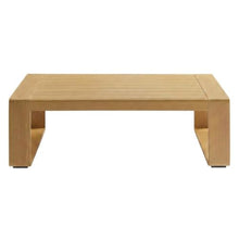 Outdoor Escape Aluminum Faux Wood Outdoor Coffee Table with Slatted Top, Rectangular Patio Coffee Table for Deck, Porch and Balcony, Natural