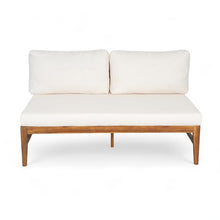 GDFStudio Patio Armless Loveseat & Coffee Table Set 2 Seater Sofa with Water Resistant Cushions Outdoor Teak Acacia Wood Couch Patio Furniture Set for Balcony Poolside Backyard Lawn Yard, Beige