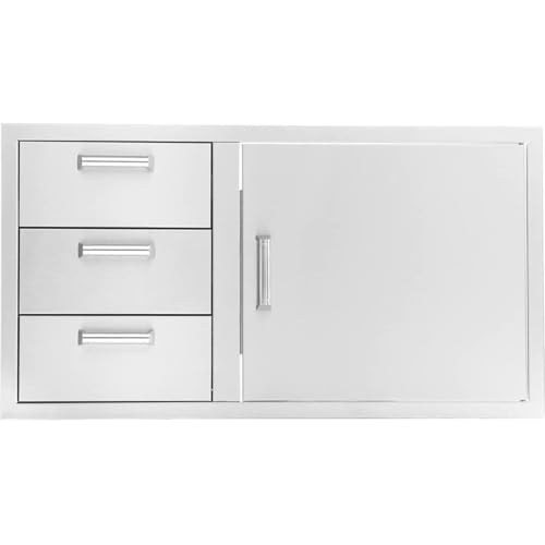 BBQGUYS 39-in Contempo/Traditional Stainless Steel Reversible Access Door & Triple Drawer Combo Signature - BBQ-DDC-39