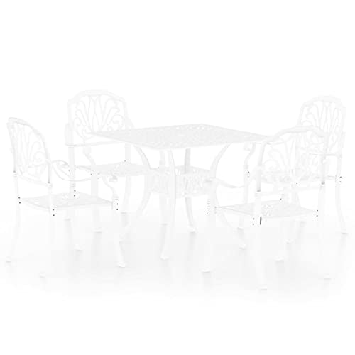 KUPTYERFG 5-Piece Outdoor Bistro Set Cast Aluminum Patio Dining Set with Round Painted Table and Four Armchairs White Garden Furniture for Backyard Deck Balcony