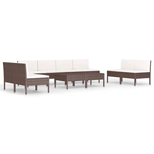 HNSMFPRE 10 Piece PE Rattan Patio Lounge Set with Cushions, Brown Poly Rattan Outdoor Furniture with Coffee Table