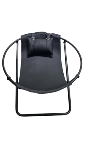 Mern Living Leather Folding Chair - Luxury Papasan Chair, Sling Accent Chair, Round Saucer Chair for Patio, Garden, Beach, Living Rooms and Bedrooms, Modern Furniture (Faux Leather, Black)