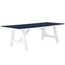 Costaelm Rectangle Patio Table, 8-Person Backyard Table 90" HDPE Dining Table with Umbrella Hole and Metal Frame for Outside, Garden, Poolside, Deck, Porch, Balcony, Navy Blue