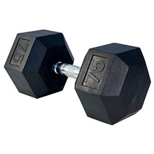 French Fitness Rubber Coated Hex Dumbbell Set 55-75 lbs Black