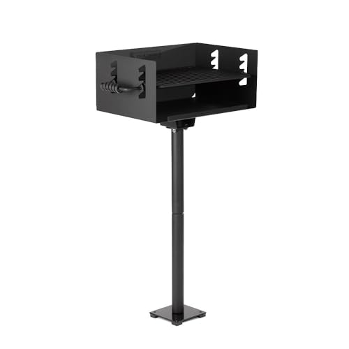 Ash & Ember 384 Sq. In Park-Style Charcoal Grill, Single Post Barbeque Grill with Bolt-Down Base, Adjustable Grate Height with Spring Handles, Outdoor Camping & Backyard BBQ Cookout