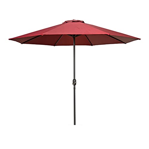 ARGENTFLUX 270cm/9ft Octagonal Iron Patio Table Umbrella, Outdoor Market Umbrella with Crank, 8 Ribs, Sun Shade Parasol(Wine red)