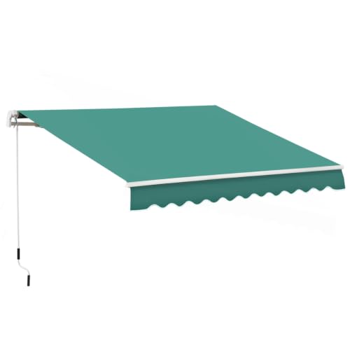 13' X 8' Retractable Awning, Patio Awnings, Sunshade Shelter W/Manual Crank Handle, UV & Water-Resistant Fabric and Aluminum Frame for Deck, Balcony, Yard, Green
