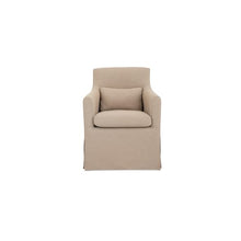 NADAAL STUDIOS Azalea Outdoor Dining Chair, Curved Arms Tailored Slipcover, Recycled Solution-Dyed Polyester, Caster Wheels, Light Brown