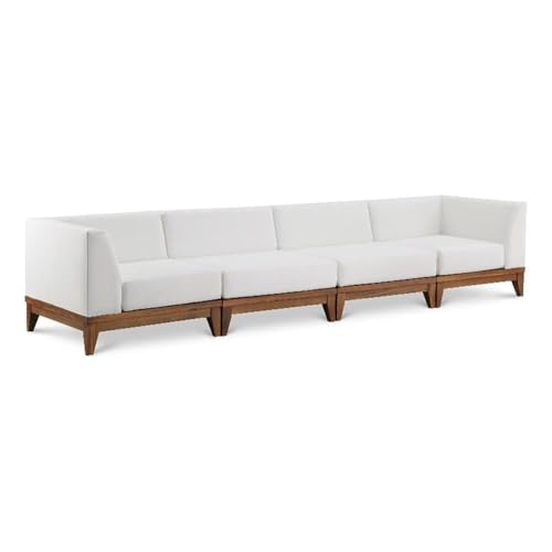 Meridian Furniture 389White-S131 Rio Collection Modern | Contemporary Outdoor Patio Off White Resilient Water Resisting Fabric Modular Sofa with Durable Acacia Wood Frame