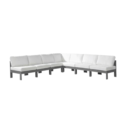 Outdoor Escape White Fabric Outdoor Patio Modular Sectional with Contemporary Style, Weather-Resistant Upholstery, 120W X 120D X 34H Inches