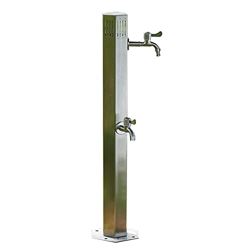 Stainless Steel Vertical Garden Water Column, Free-Standing Faucet Water Column with 2 Faucets, Outdoor Courtyard Fountain Garden Faucet Water Dispenser, Used for Car was, Side Inlet-Two taps