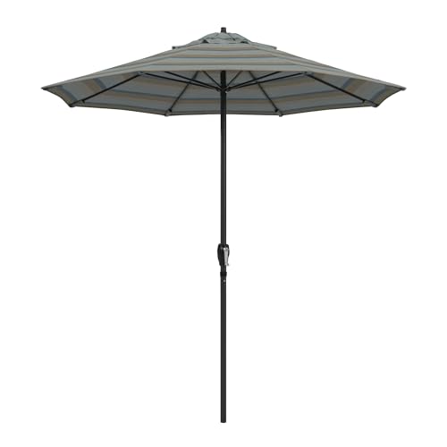 California Umbrella 12-Year Protection 7.5-Ft Outdoor Patio Umbrella, Sunbrella Fade-Resistant Fabric, Auto-Tilt, Heavy Duty Aluminum Frame, 8 Reinforced Ribs for Pool or Deck, Black Pole, Gateway Mist