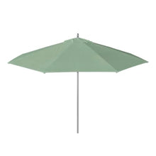 OROTLECT 11 Foot Grey Wood Aluminum Patio Umbrella With Fiberglass Ribs And Pulley Lift In Spectrum Mist Sunbrella