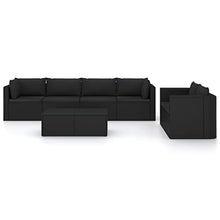 Heofavd 7 Piece Garden Lounge Set Black PE Rattan Modular Outdoor Sectional Furniture with Tempered Glass Table for Patio, Balcony, Conservatory up to 6 Seats