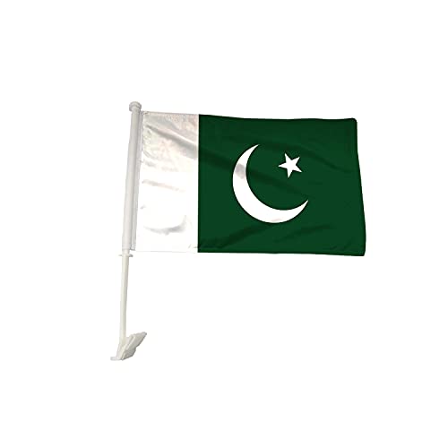 BANNER BUZZ MAKE IT VISIBLE Pakistan Car Flag with Window Clip, 18” x 12”, Double-Sided Printing, Pack of 100, White